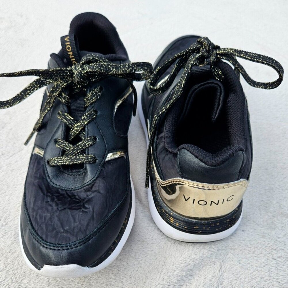Vionic Sneakers Womens 6 Black Gold Adela Met Walking Shoes Street Wear